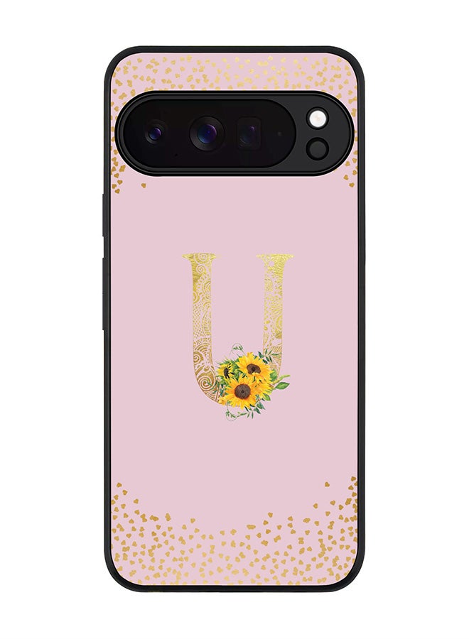 For Google Pixel 10 Pro Case,Slim fit Camera Protection, Shockproof Thin Phone cover  - Custom Floral Monogram - U  (Pink )
